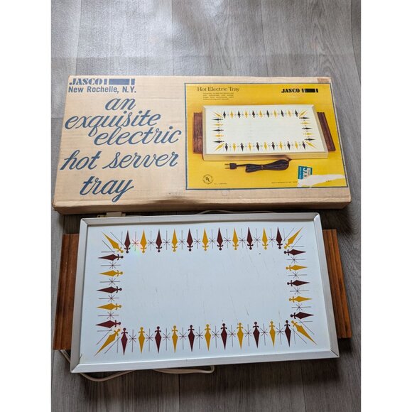 Jasco Model 924 Electric Hot Server Tray With Mid-Century Design & Wooden Frame - Picture 1 of 9